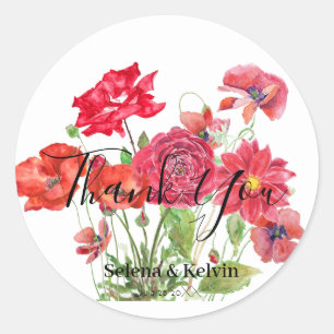 Rode klaproos roos Dahlia ranunculus boeket Ronde Sticker