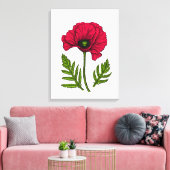 Rode klaproos tekening 3 canvas afdruk (Insitu (Woonkamer))