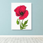 Rode klaproos tekening canvas afdruk (Insitu (Houten vloer))