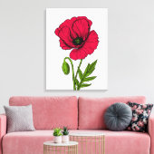 Rode klaproos tekening canvas afdruk (Insitu (Woonkamer))