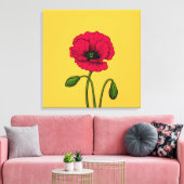 Rode klaproos tekening canvas afdruk (Insitu (Woonkamer))