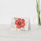  rode klaproos tekening + Victoriaans typografie Bedankkaart (Voorkant)