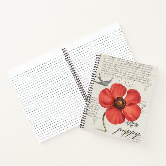 rode klaproos tekening + Victoriaans typografie Notitieboek (Binnen)