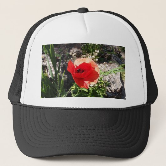 Rode klaproos trucker pet (Voorkant)