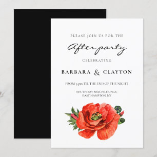 Rode klaproos waterverf bruiloft na feest kaart