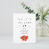 Rode klaproos waterverf verlovingsfeestuitnodiging briefkaart (Staand voorkant)