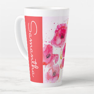 Rode klaproos waterverf vrouw naam latte mok
