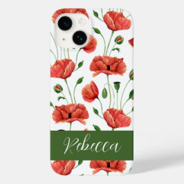 Rode Klaproos Waterverf Wilde Bloem Naam Case-Mate iPhone 14 Hoesje