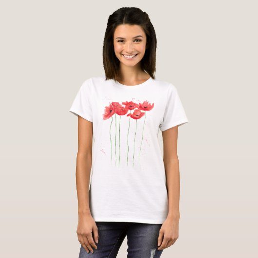 Rode klaproos Wildbloemen klaprozen T-shirt (Voorkant volledig)