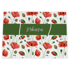 Rode klaproos wilde bloem aquarel monogram naam groot cadeauzakje