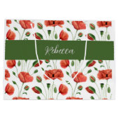 Rode klaproos wilde bloem aquarel monogram naam groot cadeauzakje (Achterkant)