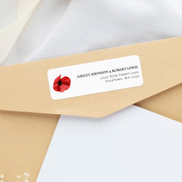Rode Klaproos Wilde Bloem Bruiloft Retouradres Etiket