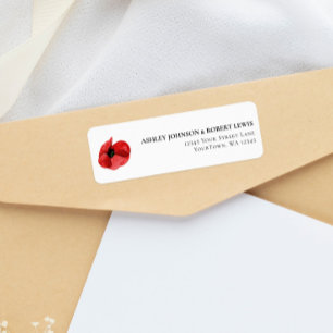 Rode Klaproos Wilde Bloem Bruiloft Retouradres Etiket