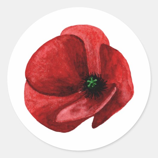 Rode klaproos wilde bloem enveloppe zegel sticker (Voorkant)