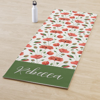 Rode klaproos wilde bloem waterverf aangepaste naa yogamat