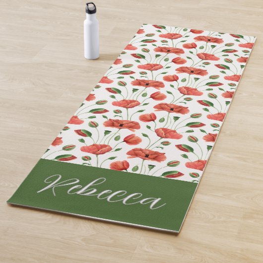 Rode klaproos wilde bloem waterverf aangepaste naa yogamat (In situ)