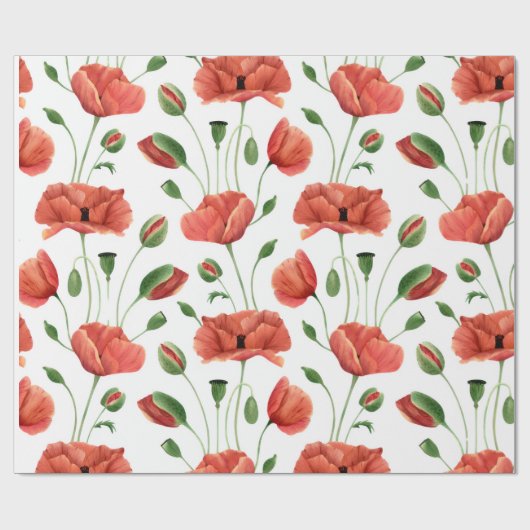 Rode Klaproos Wilde Bloem Waterverf Cadeaupapier (Vlak)