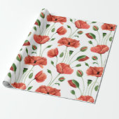 Rode Klaproos Wilde Bloem Waterverf Cadeaupapier (Uitgerold)