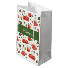 Rode Klaproos Wilde Bloem Waterverf Monogram Naam Klein Cadeauzakje