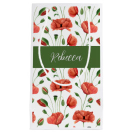 Rode Klaproos Wilde Bloem Waterverf Monogram Naam Klein Cadeauzakje