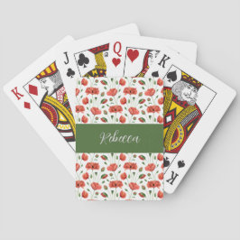 Rode Klaproos Wilde Bloem Waterverf Monogram Naam Pokerkaarten