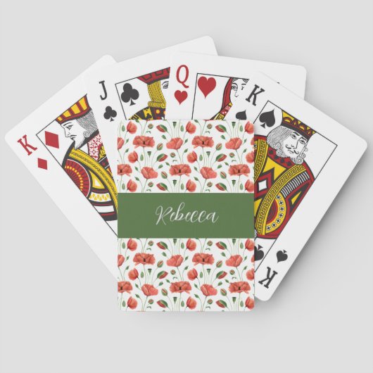 Rode Klaproos Wilde Bloem Waterverf Monogram Naam Pokerkaarten (Achterkant)