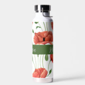 Rode Klaproos Wilde Bloem Waterverf Monogram Naam Waterfles (Links)