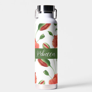 Rode Klaproos Wilde Bloem Waterverf Monogram Naam Waterfles