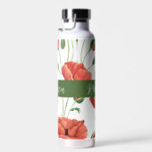 Rode Klaproos Wilde Bloem Waterverf Monogram Naam Waterfles (Rechts)