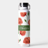 Rode Klaproos Wilde Bloem Waterverf Monogram Naam Waterfles (Achterkant)