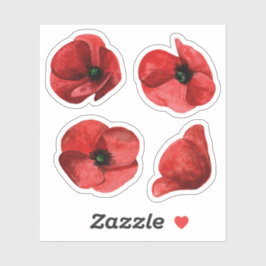 Rode Klaproos Wilde Bloemenset van 4 Huwelijk Kiss Sticker