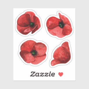 Rode Klaproos Wilde Bloemenset van 4 Huwelijk Kiss Sticker