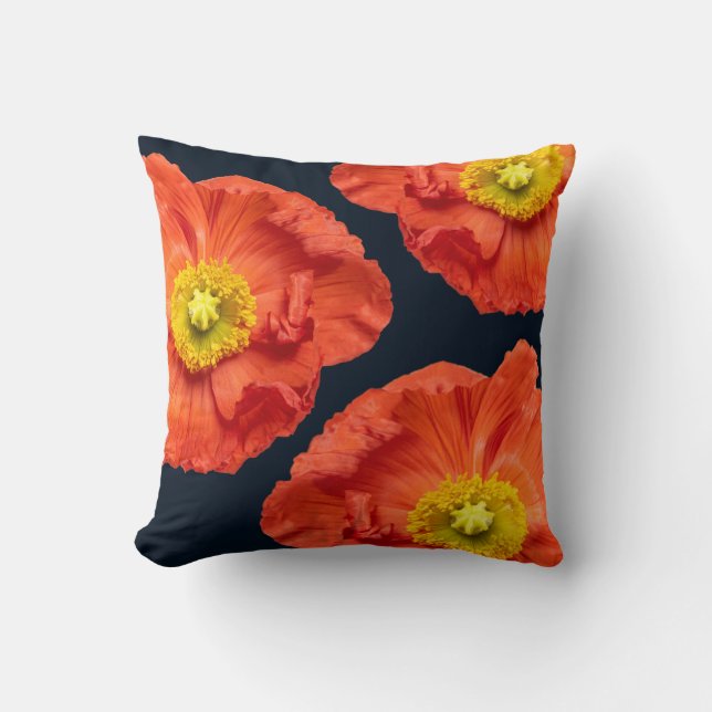 Rode klaproosbloemen op zwart. kussen (Voorkant)