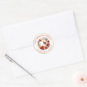 Rode klaprooskrans met vlinderadres ronde sticker (Envelop)