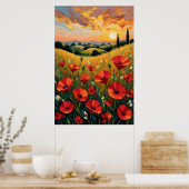 Rode Klaproosveld Olie Schilderij Poster (Keuken)