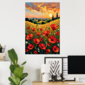Rode Klaproosveld Olie Schilderij Poster (Thuiskantoor)