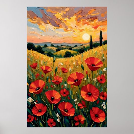 Rode Klaproosveld Olie Schilderij Poster (Voorkant)