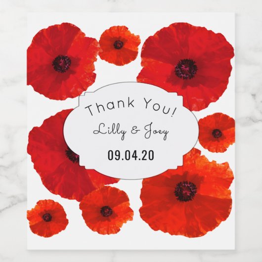 Rode klaprozen aangepaste bruiloft wijn labels etiket (Enkel label)