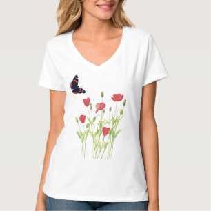Rode klaprozen, admiraal vlinder T-Shirt