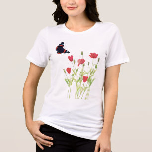 Rode klaprozen, admiraal vlinder T-shirt