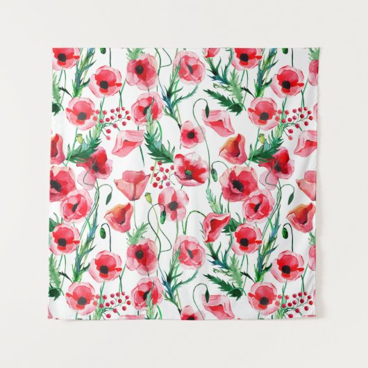 Rode klaprozen: aquarel bloemillustratie wandkleed (Voorkant)