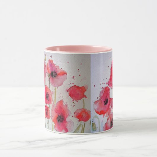 Rode klaprozen Aquarel Schilderen Mok Roze (Midden)