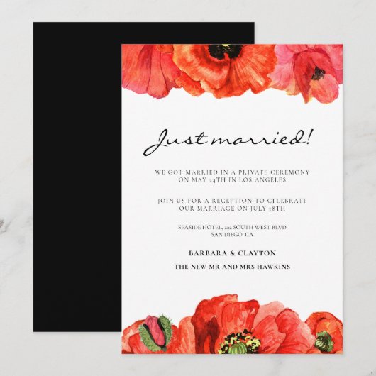 Rode klaprozen aquarel trouwkaart kaart (Voorkant / Achterkant)