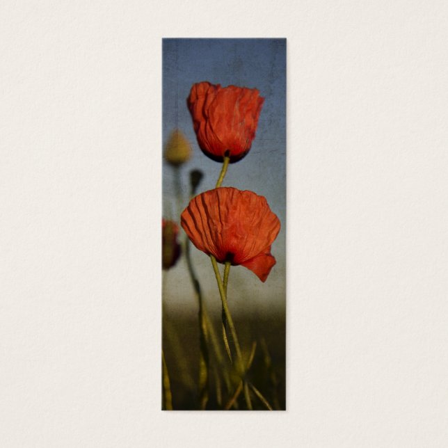 Rode klaprozen, bladwijzer mini visitekaartjes (Voorkant)