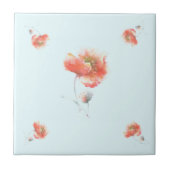 Rode klaprozen Blauwe Keramische Tegel - Kies kleu Tegeltje (Voorkant)