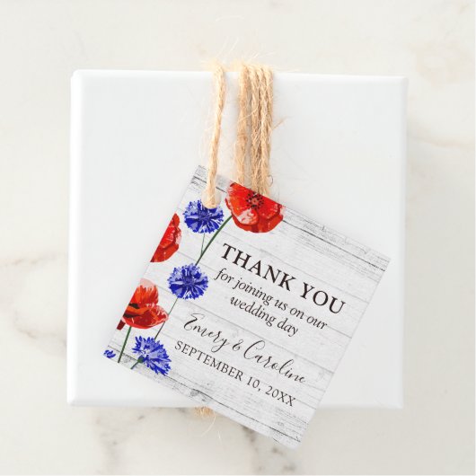 Rode Klaprozen Blauwe Korenbloem Rustieke Trouw Da Bedankjes Labels (In situ)