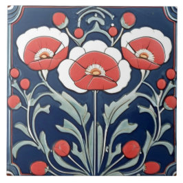 Rode klaprozen Bloem Art Nouveau Deco Folk Art Tegeltje