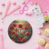 Rode Klaprozen Bloem Bruiloft Persoonlijk Papieren Bordje (Feest)