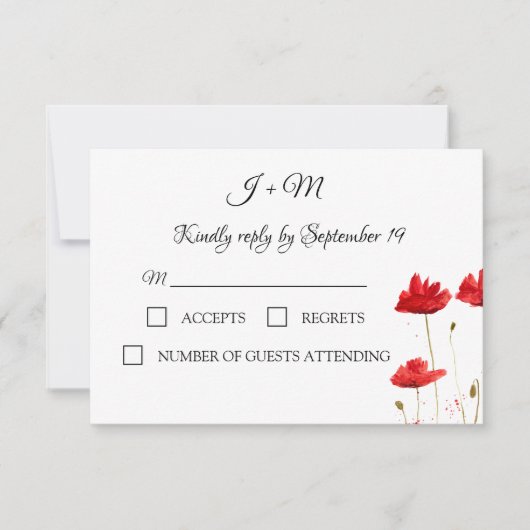 Rode klaprozen Bloemen Blauwe klaproos Moderne RSV RSVP Kaartje (Voorkant)