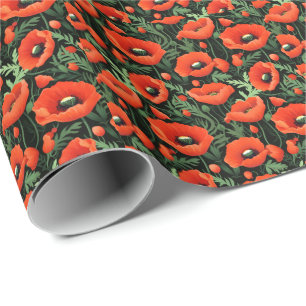 Rode klaprozen Bloemen Bloeiend Geboortegroet  Cadeaupapier